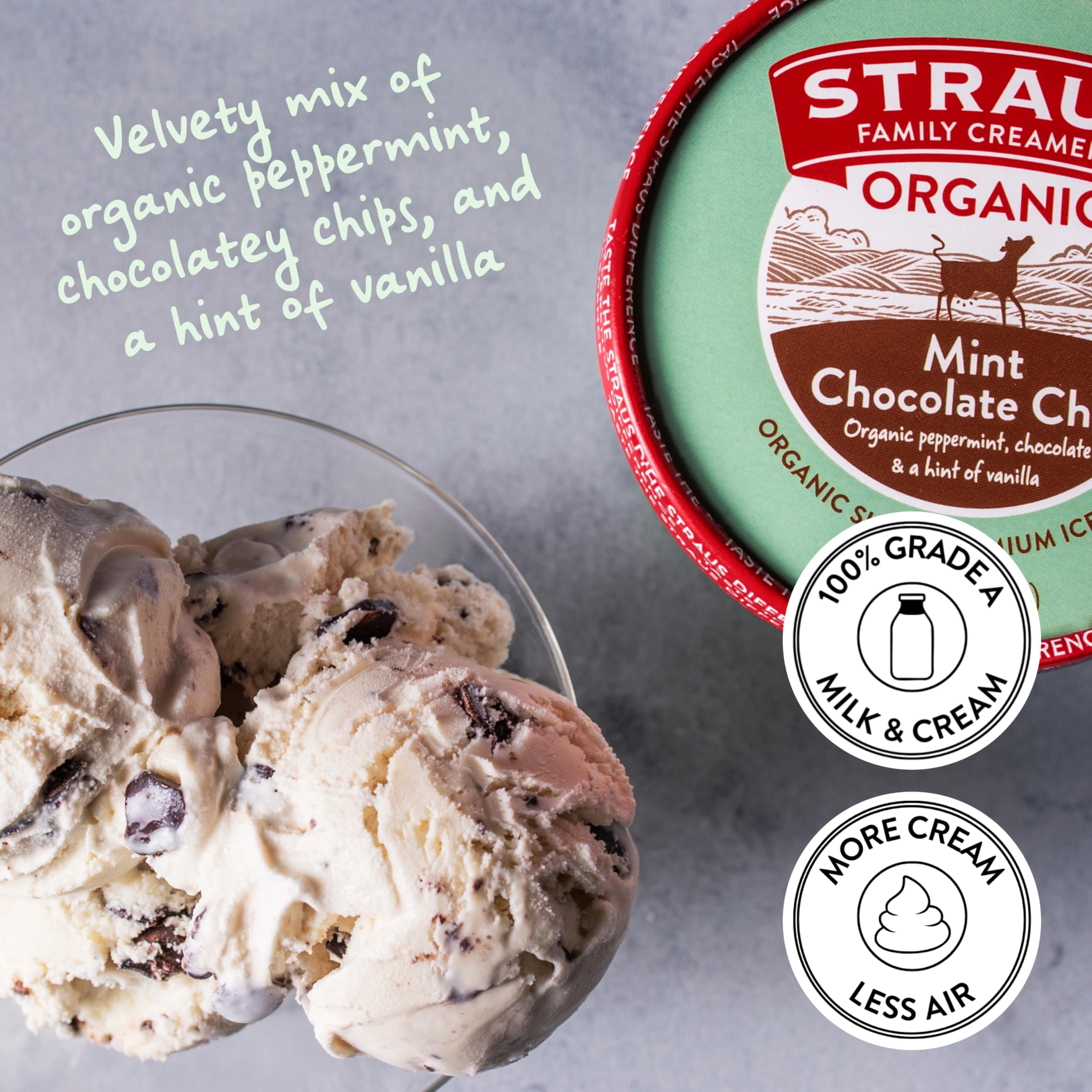 Straus Family Creamery Organic Mint Chocolate Chip Ice Cream, 32oz